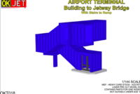 Airport Terminal building to jetway bridge with stairs to ramp